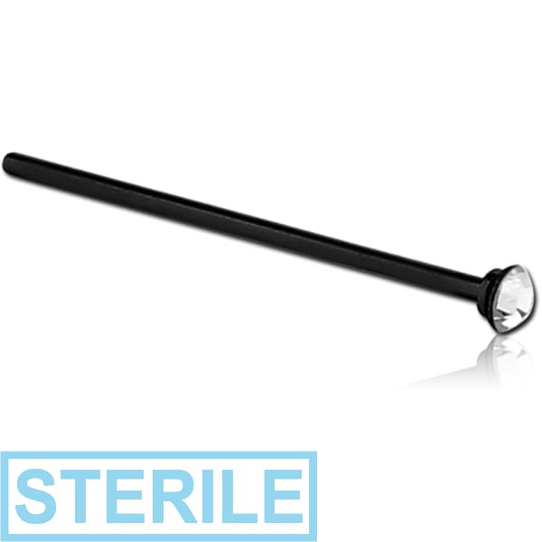 STERILE BLACK PVD COATED SURGICAL STEEL FLAT HIGH END CRYSTAL JEWELLED STRAIGHT NOSE STUD 12MM