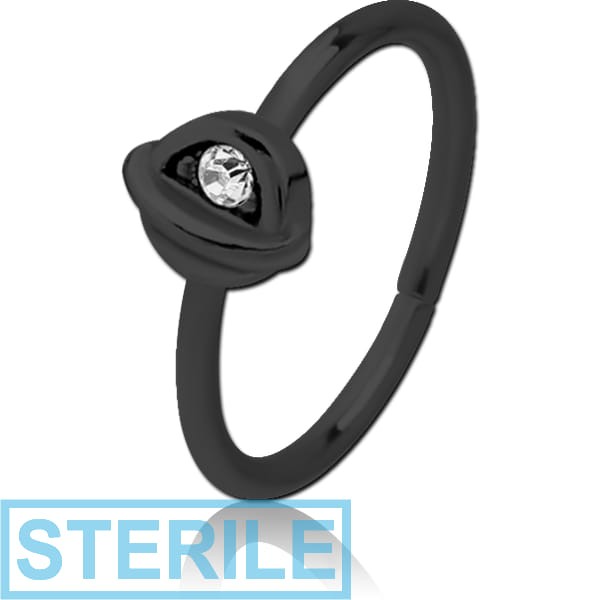 STERILE BLACK PVD COATED SURGICAL STEEL JEWELLED SEAMLESS RING - HALF OPEN EYE