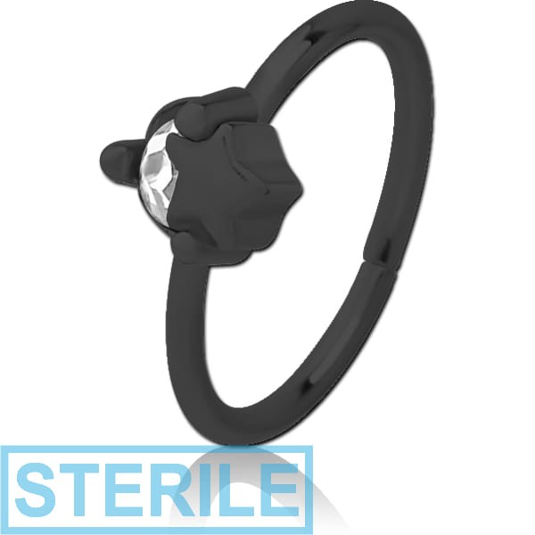 STERILE BLACK PVD COATED SURGICAL STEEL JEWELLED SEAMLESS RING - STAR AND GEM