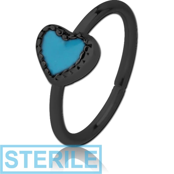 STERILE BLACK PVD COATED SURGICAL STEEL SEAMLESS RING WITH ENAMEL - HEART
