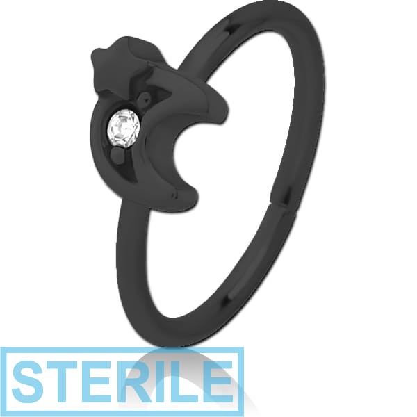 STERILE BLACK PVD COATED SURGICAL STEEL JEWELLED SEAMLESS RING - CRESCENT AND STAR