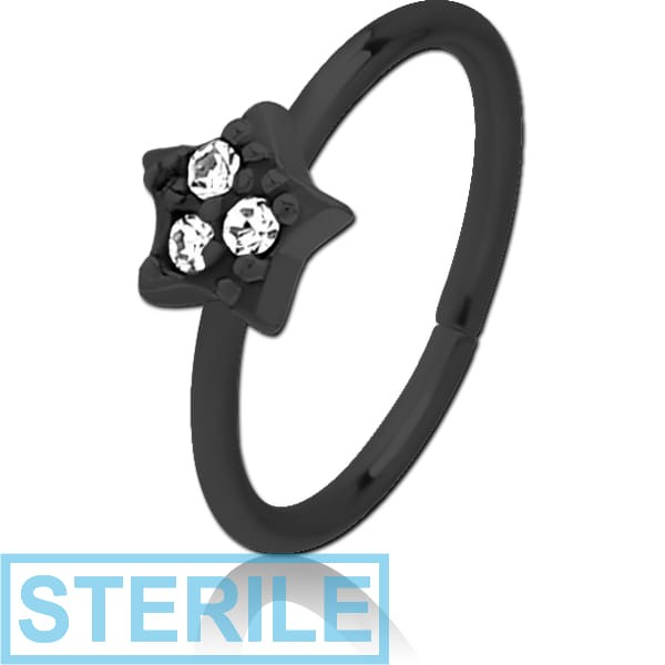 STERILE BLACK PVD COATED SURGICAL STEEL JEWELLED SEAMLESS RING - STAR PRONGS