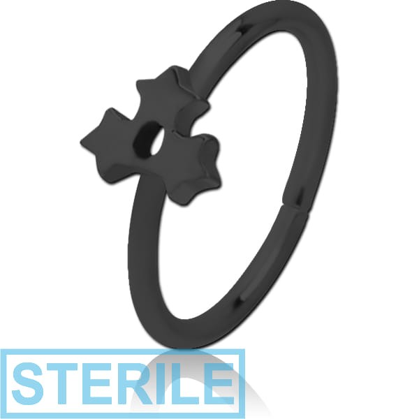 STERILE BLACK PVD COATED SURGICAL STEEL SEAMLESS RING - TRIPLE STAR