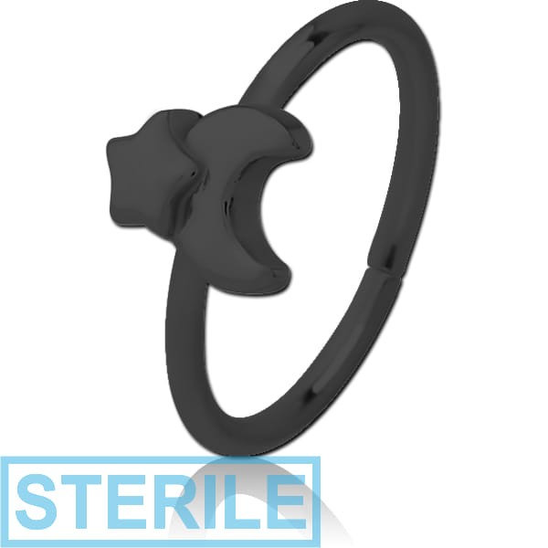STERILE BLACK PVD COATED SURGICAL STEEL SEAMLESS RING - CRESCENT AND STAR