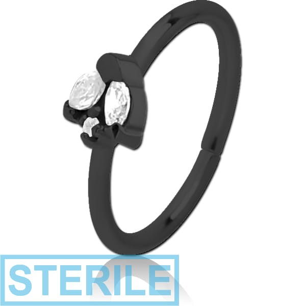 STERILE BLACK PVD COATED SURGICAL STEEL JEWELLED SEAMLESS RING