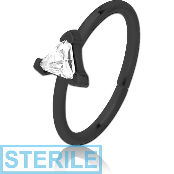 STERILE BLACK PVD COATED SURGICAL STEEL JEWELLED SEAMLESS RING - TRIANGLE