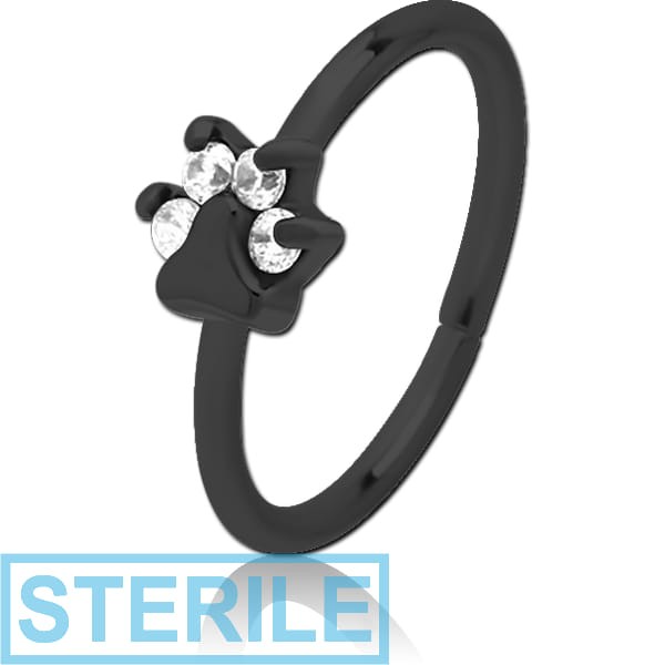 STERILE BLACK PVD COATED SURGICAL STEEL JEWELLED SEAMLESS RING - ANIMAL PAW