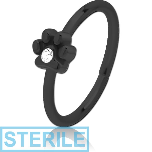 STERILE BLACK PVD COATED SURGICAL STEEL JEWELLED SEAMLESS RING - ANIMAL PAW CENTER GEM