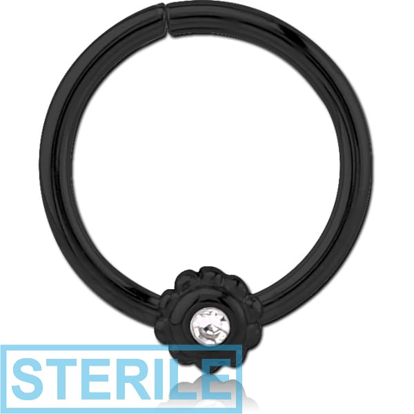 STERILE BLACK PVD COATED SURGICAL STEEL JEWELLED SEAMLESS RING - FLOWER