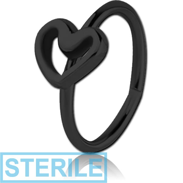 STERILE BLACK PVD COATED SURGICAL STEEL SEAMLESS RING - HEART