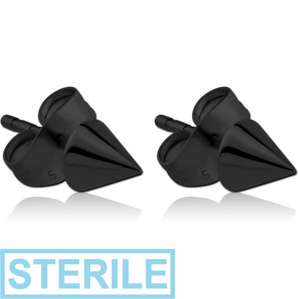 STERILE BLACK PVD COATED SURGICAL STEEL CONE EAR STUDS
