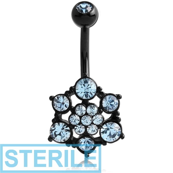 STERILE BLACK PVD COATED BRASS DOUBLE JEWELLED SNOWFLAKE NAVEL BANANA