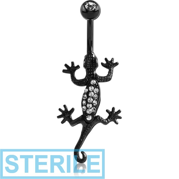 STERILE BLACK PVD COATED DOUBLE JEWELLED SALAMANDER FASHION NAVEL BANANA