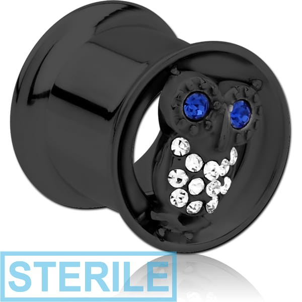 STERILE BLACK PVD COATED STAINLESS STEEL DOUBLE FLARED INTERNALLY THREADED TUNNEL - OWL