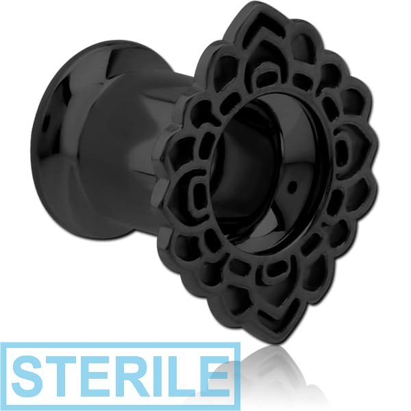 STERILE BLACK PVD COATED STAINLESS STEEL DOUBLE FLARED INTERNALLY THREADED TUNNEL