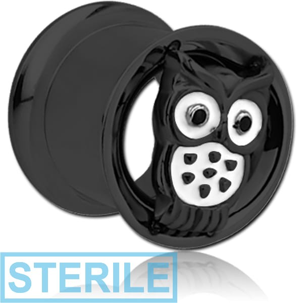 STERILE BLACK PVD COATED STAINLESS STEEL DOUBLE FLARED INTERNALLY THREADED TUNNEL - OWL