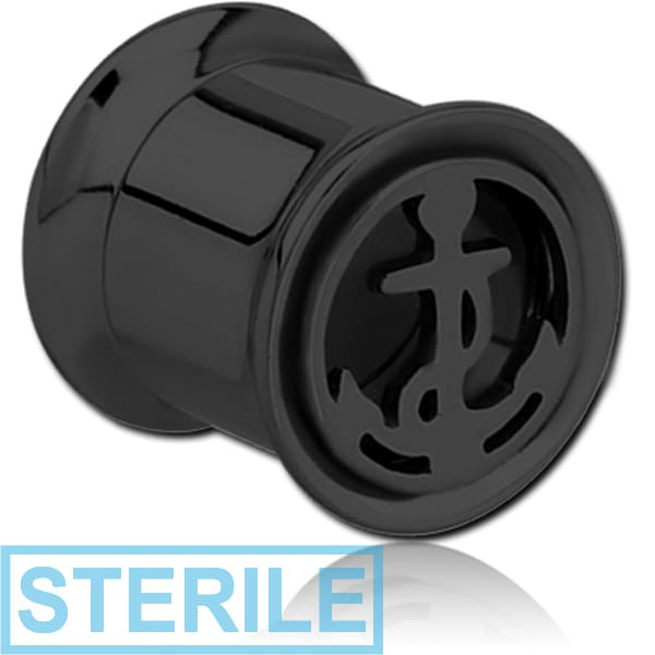 STERILE BLACK PVD COATED STAINLESS STEEL DOUBLE FLARED INTERNALLY CUT OUT THREADED TUNNEL - ANCHOR