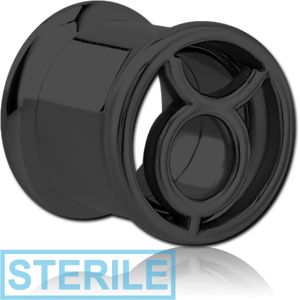 STERILE BLACK PVD COATED STAINLESS STEEL DOUBLE FLARED INTERNALLY THREADED TUNNEL -TAURUS