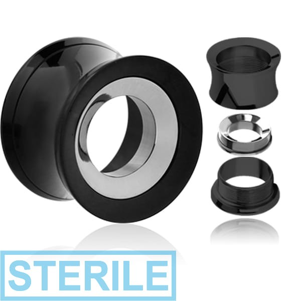 STERILE BLACK PVD COATED STAINLESS STEEL DOUBLE FLARED THREADED TUNNEL FOR REMOVABLE INSERT EMPTY PART
