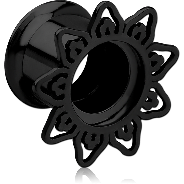 BLACK PVD COATED STAINLESS STEEL DOUBLE FLARED INTERNALLY THREADED TUNNEL - FILIGREE