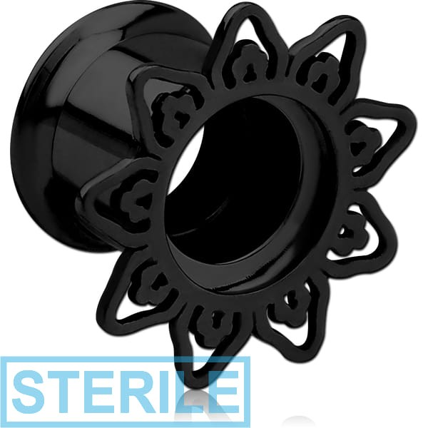STERILE BLACK PVD COATED STAINLESS STEEL DOUBLE FLARED INTERNALLY THREADED TUNNEL - FILIGREE