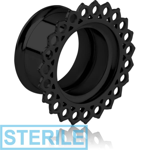 STERILE BLACK PVD COATED STAINLESS STEEL DOUBLE FLARED INTERNALLY THREADED TUNNEL