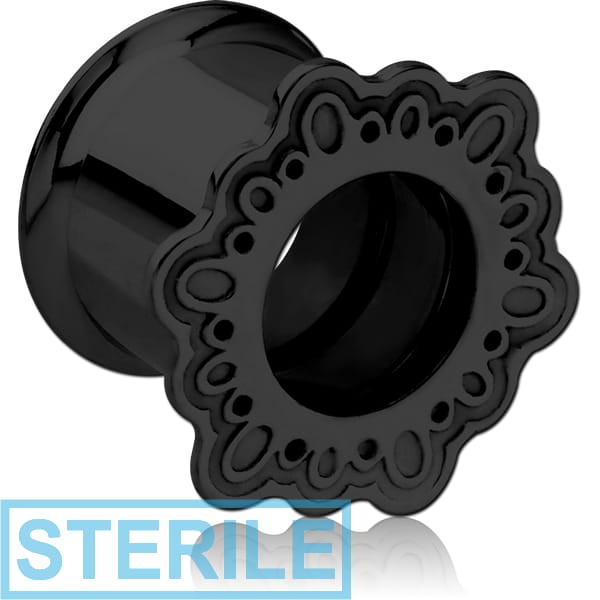 STERILE BLACK PVD COATED STAINLESS STEEL DOUBLE FLARED INTERNALLY THREADED TUNNEL