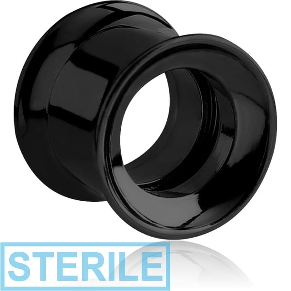 STERILE BLACK PVD COATED STAINLESS STEEL DOUBLE FLARED INTERNALLY THREADED TUNNEL