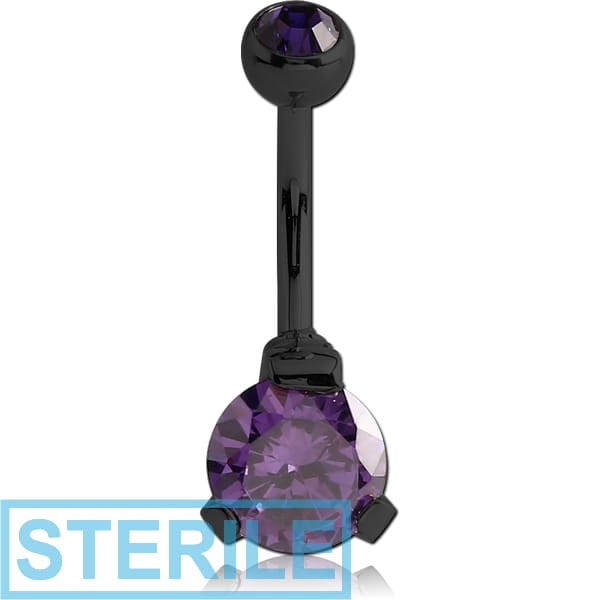 STERILE BLACK PVD COATED SURGICAL STEEL ROUND 8MM CZ DOUBLE JEWELLED BANANA