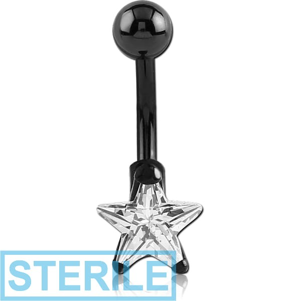 STERILE BLACK PVD COATED SURGICAL STEEL STAR PRONG SET 8MM CZ JEWELLED NAVEL BANANA