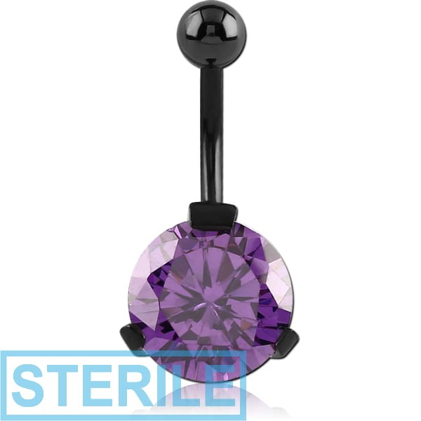 STERILE BLACK PVD COATED SURGICAL STEEL JEWELLED NAVEL BANANA ROUND 12 MM