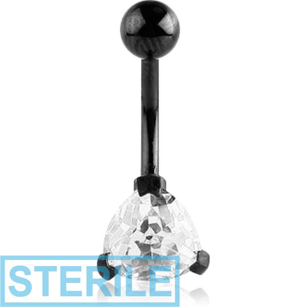 STERILE BLACK PVD COATED SURGICAL STEEL TRIANGLE PRONG SET 8MM CZ JEWELLED NAVEL BANANA