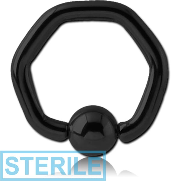 STERILE BLACK PVD COATED SURGICAL STEEL HEXAGON BALL CLOSURE RING