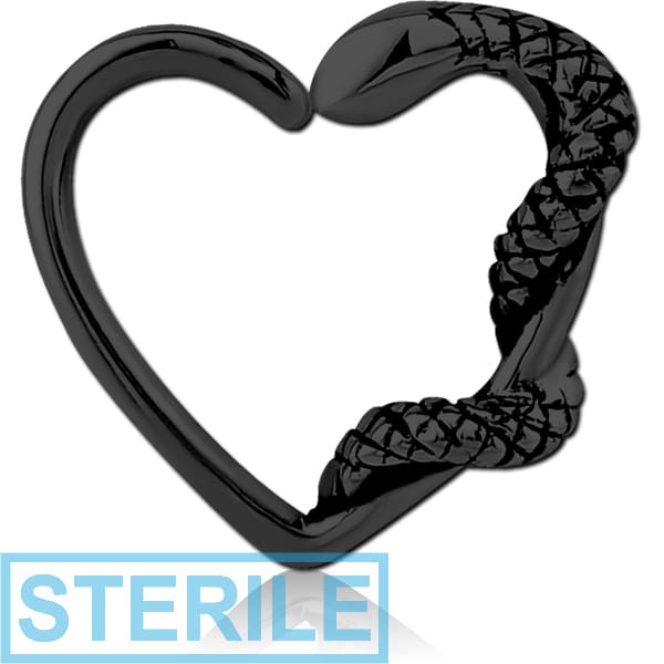 STERILE BLACK PVD COATED SURGICAL STEEL OPEN HEART SEAMLESS RING