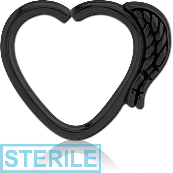 STERILE BLACK PVD COATED SURGICAL STEEL OPEN HEART SEAMLESS RING