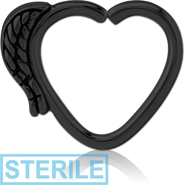 STERILE BLACK PVD COATED SURGICAL STEEL OPEN HEART SEAMLESS RING