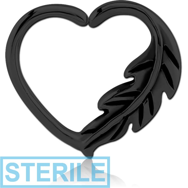 STERILE BLACK PVD COATED SURGICAL STEEL OPEN HEART SEAMLESS RING