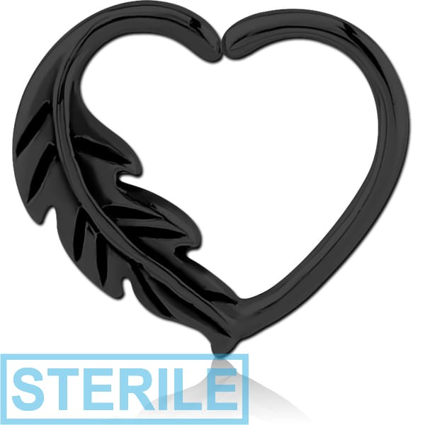 STERILE BLACK PVD COATED SURGICAL STEEL OPEN HEART SEAMLESS RING