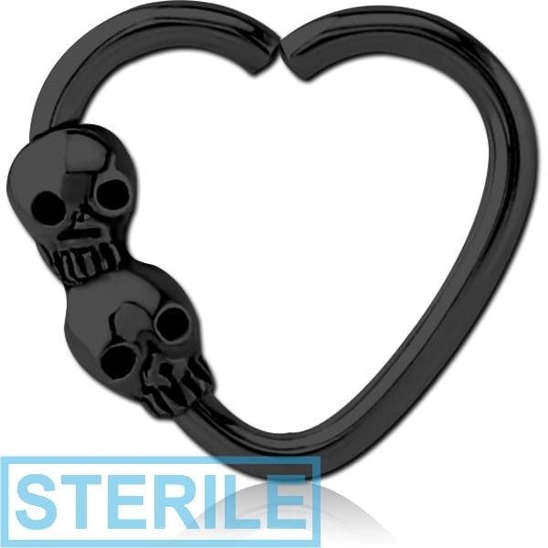 STERILE BLACK PVD COATED SURGICAL STEEL OPEN HEART SEAMLESS RING