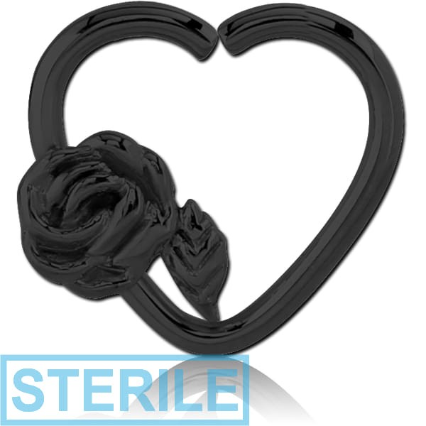 STERILE BLACK PVD COATED SURGICAL STEEL OPEN HEART SEAMLESS RING