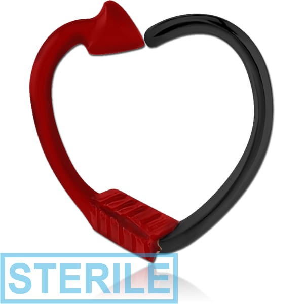 STERILE BLACK PVD COATED SURGICAL STEEL OPEN HEART SEAMLESS RING