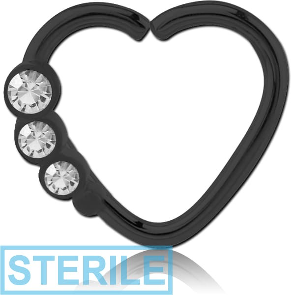 STERILE BLACK PVD COATED SURGICAL STEEL OPEN HEART SEAMLESS RING
