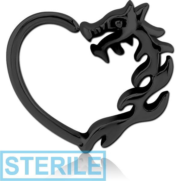 STERILE BLACK PVD COATED SURGICAL STEEL OPEN HEART SEAMLESS RING
