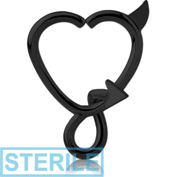 STERILE BLACK PVD COATED SURGICAL STEEL OPEN HEART SEAMLESS RING