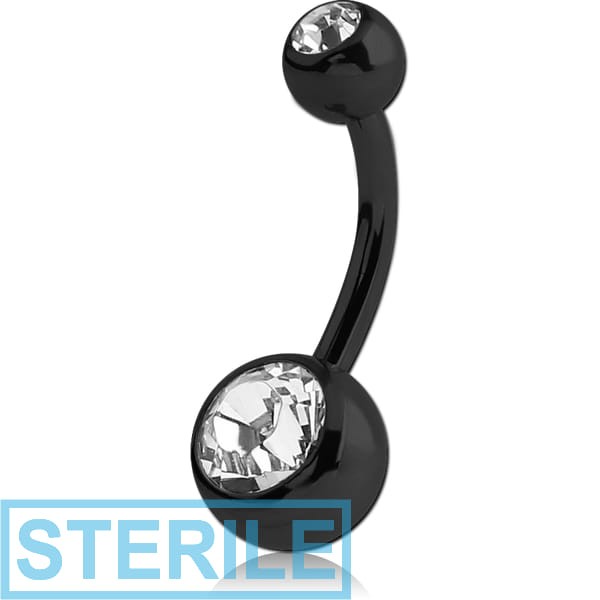 STERILE BLACK PVD COATED SURGICAL STEEL DOUBLE PREMIUM CRYSTAL JEWELLED NAVEL BANANA