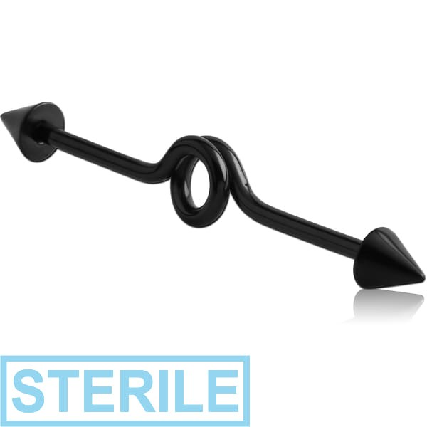 STERILE BLACK PVD COATED SURGICAL STEEL INDUSTRIAL LOOP BARBELL WITH CONES