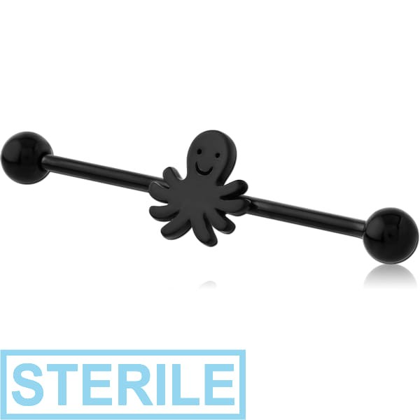 STERILE BLACK PVD COATED SURGICAL STEEL INDUSTRIAL BARBELL - SQUID
