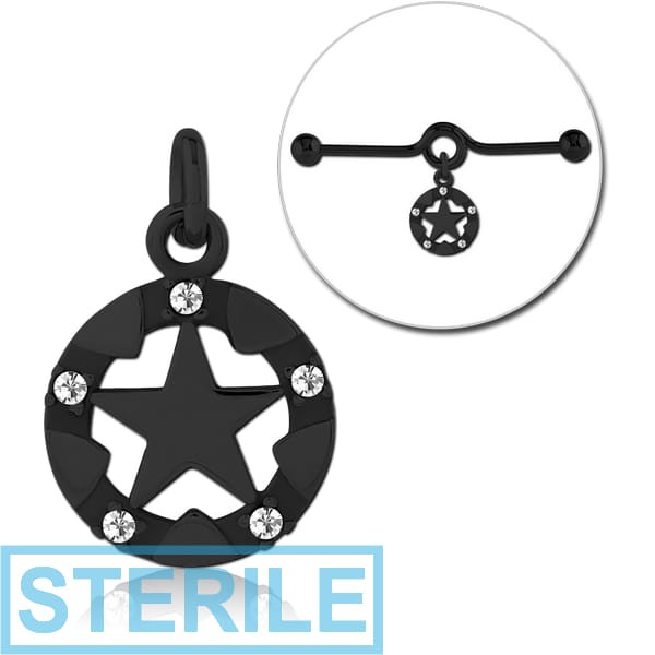 STERILE BLACK PVD COATED SURGICAL STEEL JEWELLED CHARM FOR INDUSTRIAL BARBELL