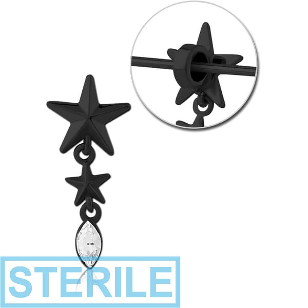 STERILE BLACK PVD COATED SURGICAL STEEL SLIDING JEWELLED CHARM FOR INDUSTRIAL BARBELL
