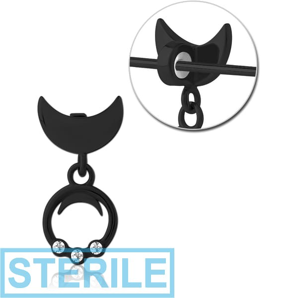 STERILE BLACK PVD COATED SURGICAL STEEL SLIDING JEWELLED CHARM FOR INDUSTRIAL BARBELL